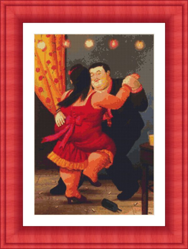 Cross stitch chart of tango dancers from Botero at 40 cm