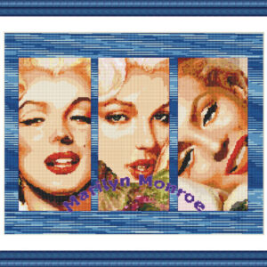 Patrones de punto de cruz de Marilyn Monroe con fondo azul