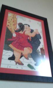 Esquema de punto de cruz bordado de tapiz de bailarines de tango pintado por Botero
