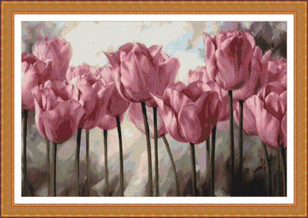 Patrones de punto de cruz de tulipanes rosas
