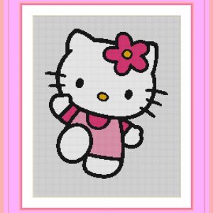 Patrones de punto de cruz de Hello Kitty vestida de rosa