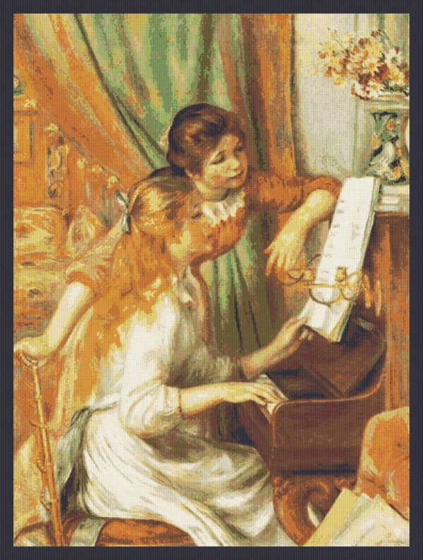 Patrones de punto de cruz de Muchachas al piano de Renoir 
