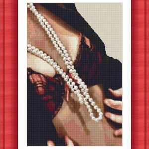 Patrones de punto de cruz de torso femenino con collar de perlas