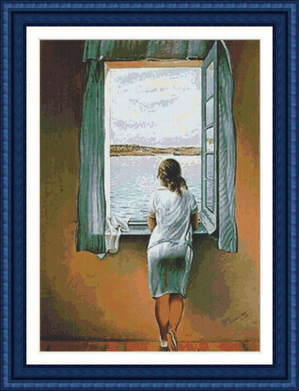 Esquema de punto de cruz de Muchacha en la ventana-Salvador Dalí