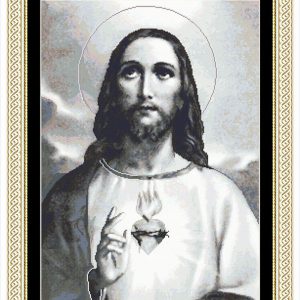 Patrones punto de cruz de Jesús del Sagrado Corazón en blanco y negro