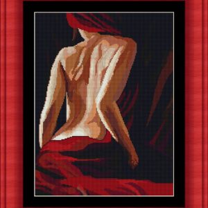 Patrones de punto de cruz de una mujer semidesnuda de espaldas