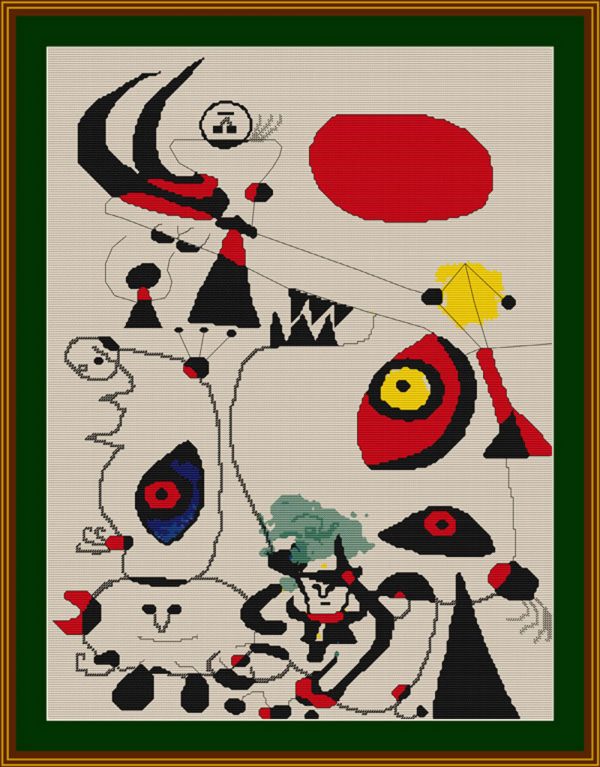 Esquema de punto de cruz del cuadro Amanecer de Miró