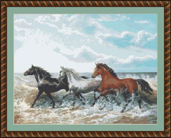 Patrones de punto de cruz de caballos en la playa