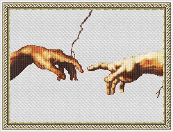 Cross-stitch diagram of the detail of the creation of Adam