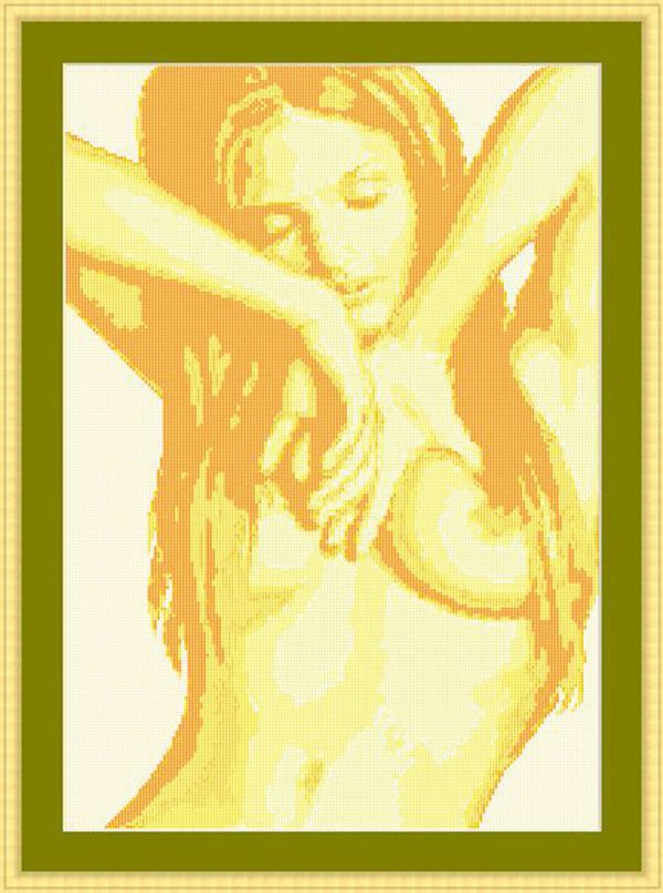 Patrones de punto de cruz de mujer desnuda con colores amarillos