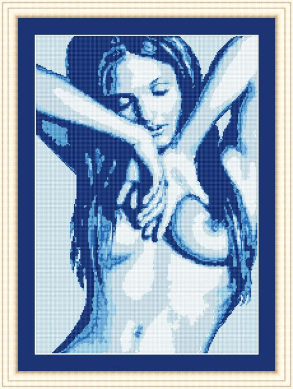 Patrones de punto de cruz de mujer desnuda con colores azules