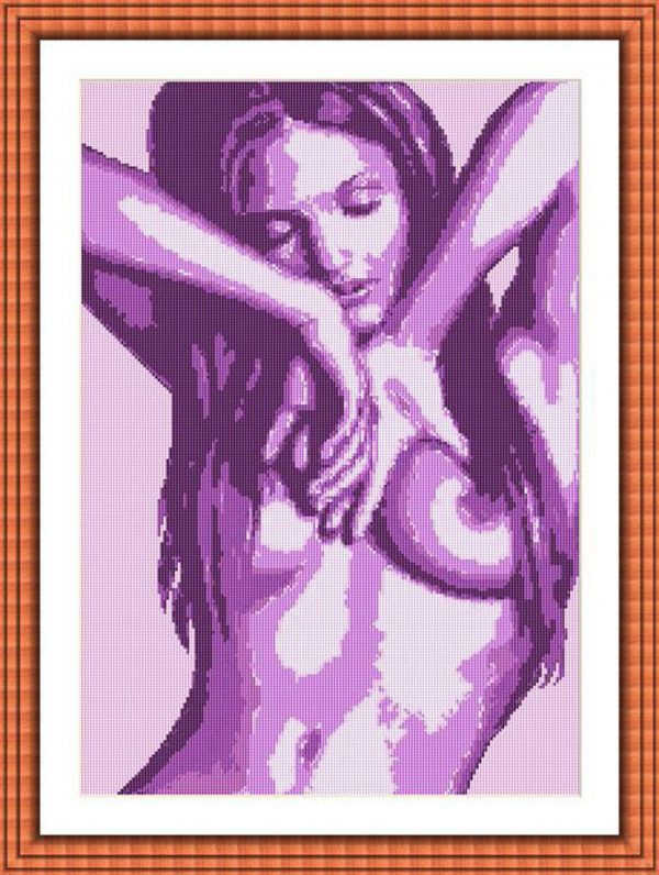 Patrones de punto de cruz de mujer desnuda con colores morados