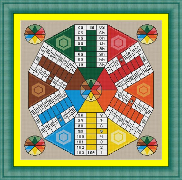 Patrones de punto de cruz de parchís 6 jugadores versión 1