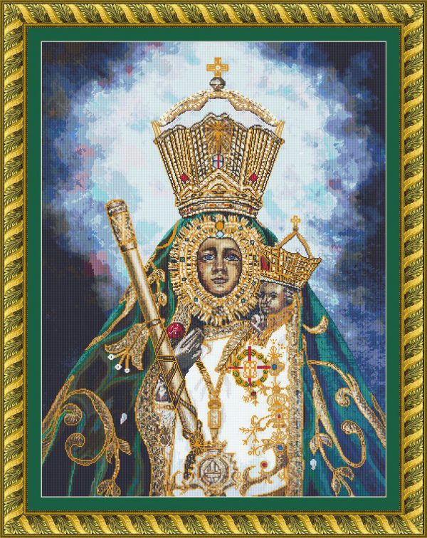 Patrones punto de cruz Virgen de la Cabeza de Andújar con manto verde