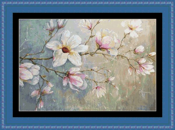 Patrones de punto de cruz de flores de magnolia