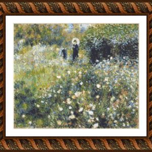 Esquema de punto de cruz de Mujer con una sombrilla en un jardín, de Renoir