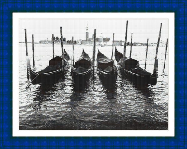 Esquema de punto de cruz de Góndolas en Venecia en blanco y negro