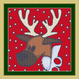 Cross stitch scheme of a reindeer drawing for cushion