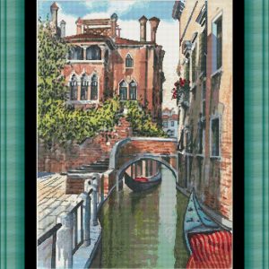 Cross stitch scheme of a canal in Venice