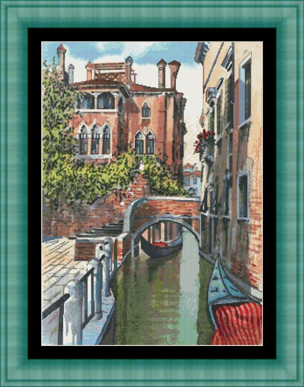 Cross stitch scheme of a canal in Venice