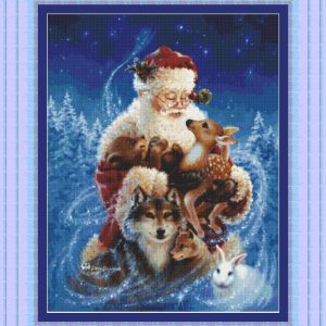 Esquema de punto de cruz de Santa Claus con animales