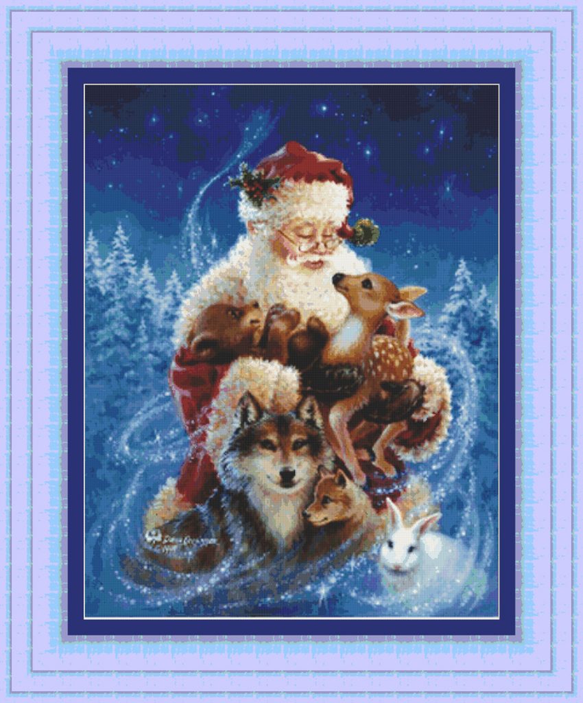 Cross stitch scheme of Santa Claus with animals