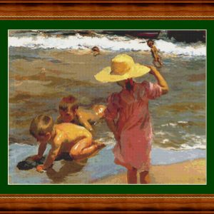 Patrones de punto de cruz de Niños en la playa de Sorolla (1916)