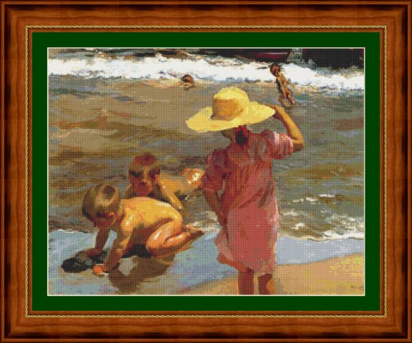 Patrones de punto de cruz de Niños en la playa de Sorolla (1916)