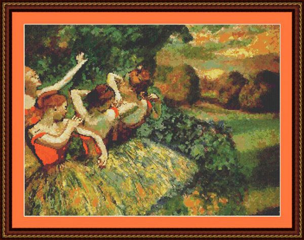 Patrones de punto de cruz de cuatro bailarinas de Degas