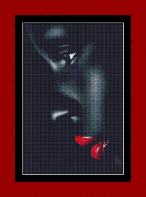Patrones de punto de cruz de Mujer negra de perfil con labios rojos