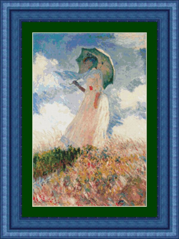 Patrones punto cruz Mujer con sombrilla mirando a la izquierda de Monet