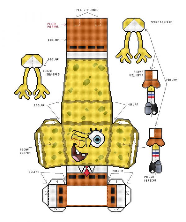 Patrones de punto de cruz de cojín de Bob esponja en 3D