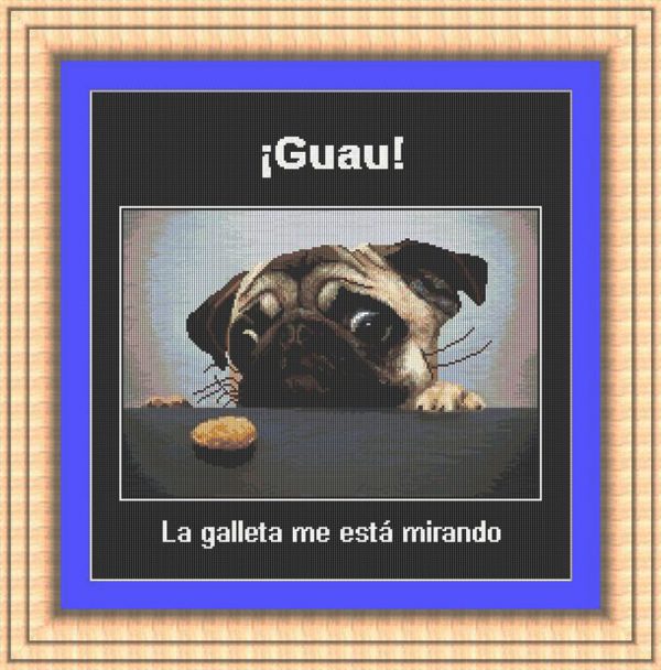 Patrones de punto de cruz de Perro carlino con galleta