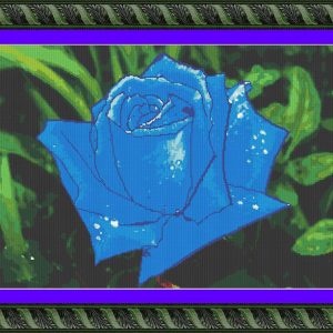 Patrones de punto de cruz de una Rosa de color azul versión 2