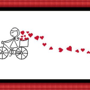 Patrones de punto de cruz de Cojín con bicicleta y corazones