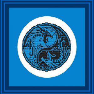 Patrones de punto de cruz de Yin-yang azul versión 1