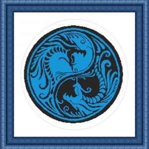 Patrones de punto de cruz de Yin-yang azul versión 2