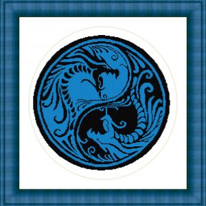 Patrones de punto de cruz de Yin-yang azul metalizado