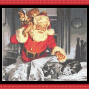 Patrones de punto de cruz de Santa Claus con un niño durmiendo