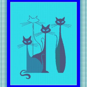 Patrones de punto de cruz de cuatro gatos con fondo azul