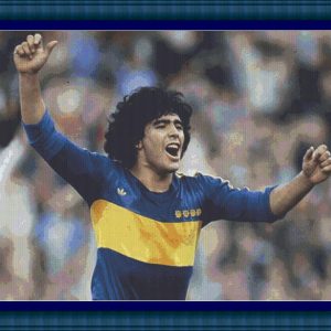 Maradona cross stitch chart with Boca Juniors t-shirt