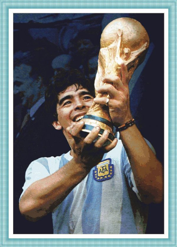 Esquema de punto de cruz de Maradona con la camiseta de Argentina