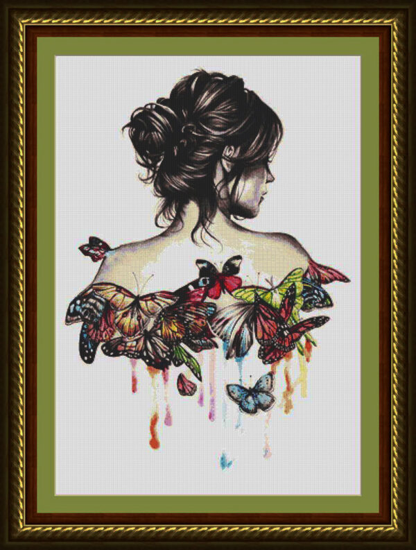 Simulated embroidery Woman with butterflies