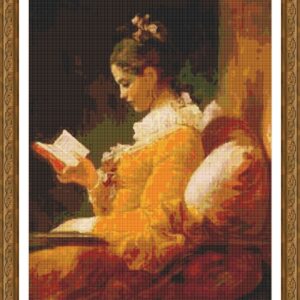 Esquema de punto de cruz de niña joven leyendo de Fragonard
