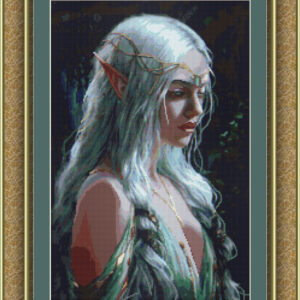 Elf with green dress simulated embroidery cross stitch scheme
