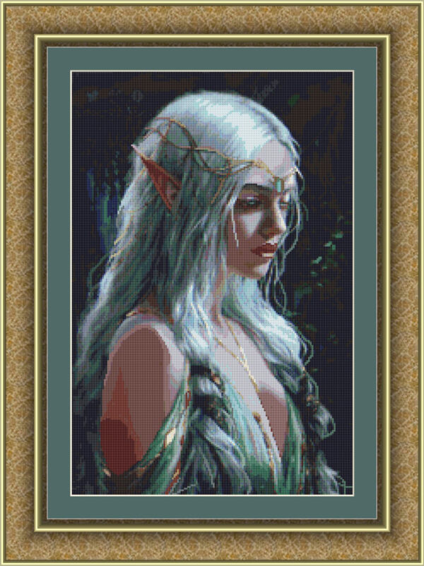 Elf with green dress simulated embroidery cross stitch scheme