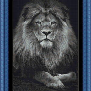 Black and White Lion Simulated Embroidery Cross Stitch Scheme