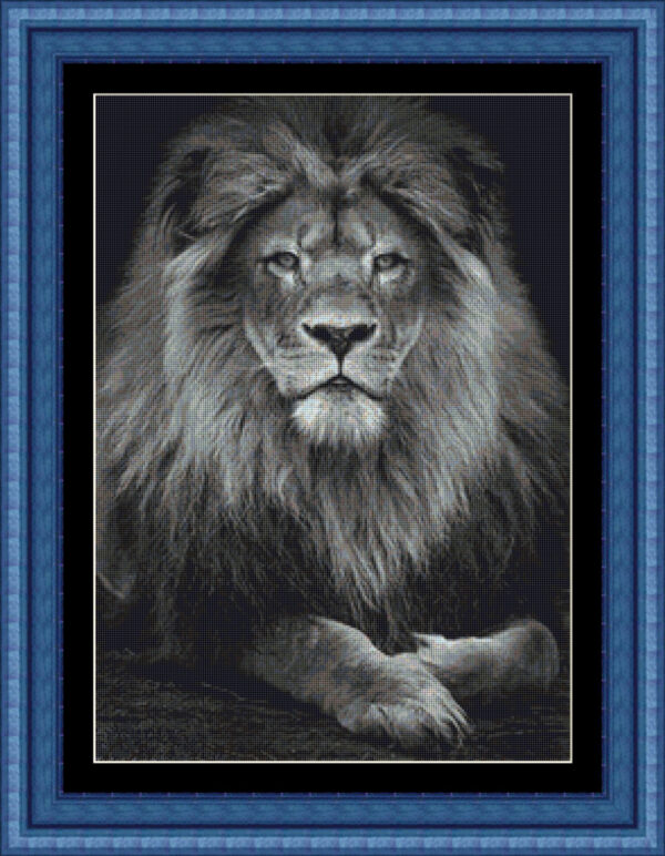 Black and White Lion Simulated Embroidery Cross Stitch Scheme