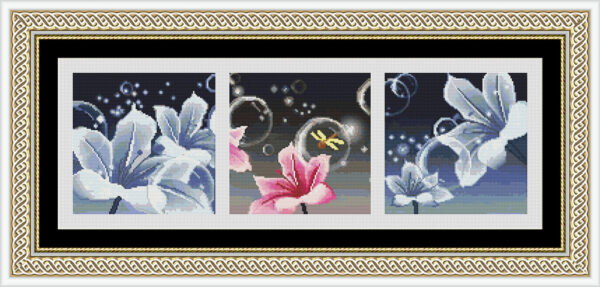 Blooming flower cross stitch scheme with bubbles