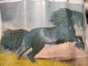 Diamond cross stitch canvas of a black horse